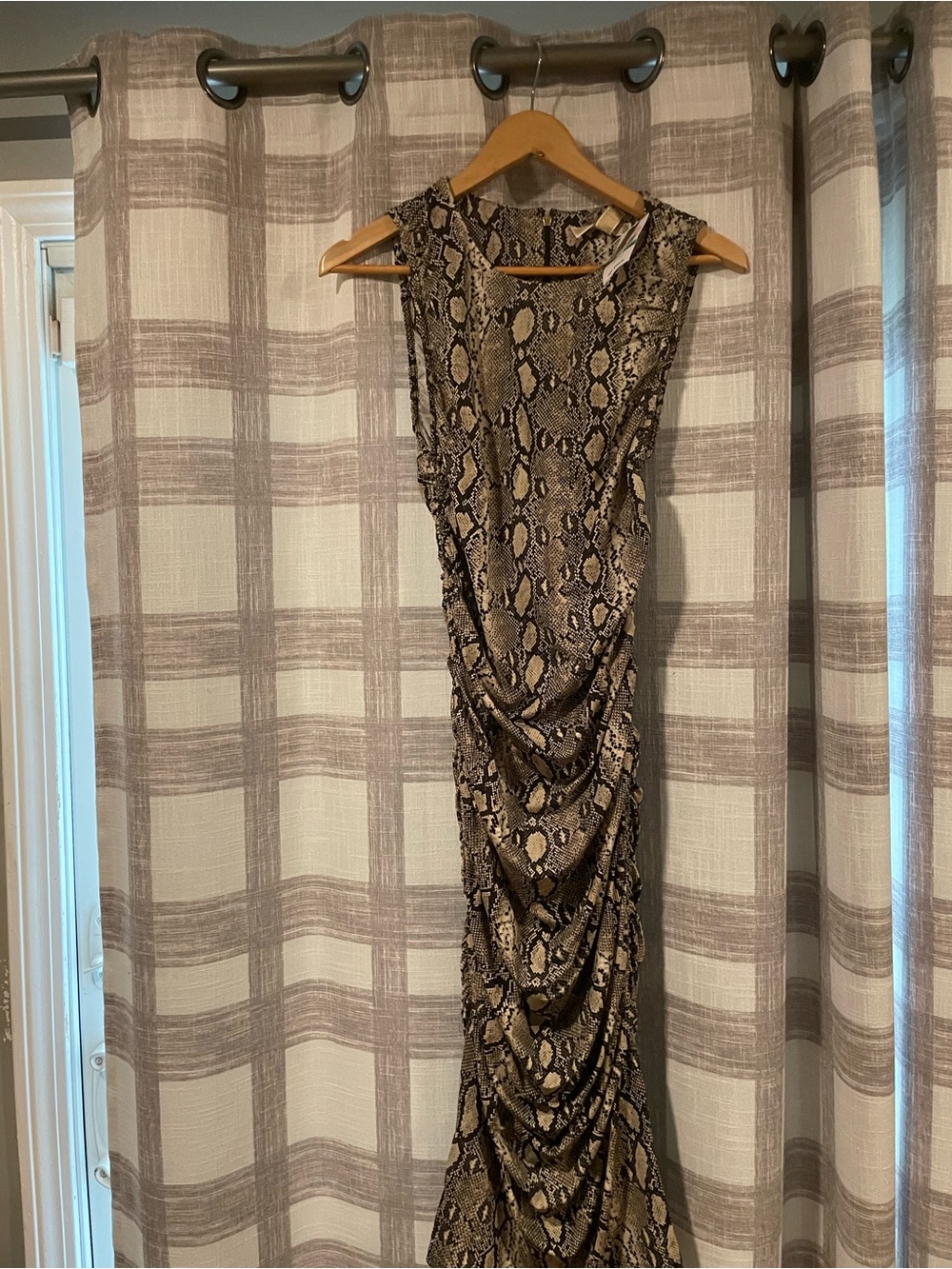 MICHAEL Michael Kors Brown Snake-Print Sleeveless Ruched Maxi Dress